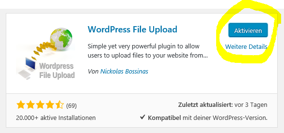 Wordpress File Upload Plugin aktivieren