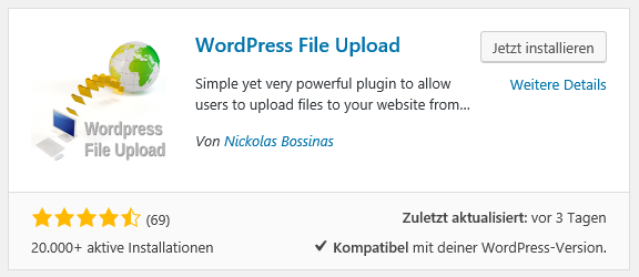 Wordpress File Upload Plugin installieren