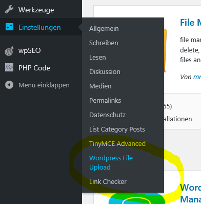 neue Einstellungen WordPress File Upload