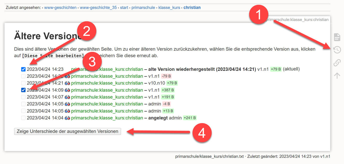 DokuWiki Versionen vergleichen