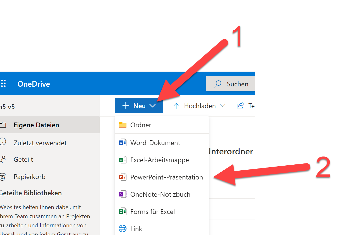 Neue Datei in OneDrive Browser erstellen