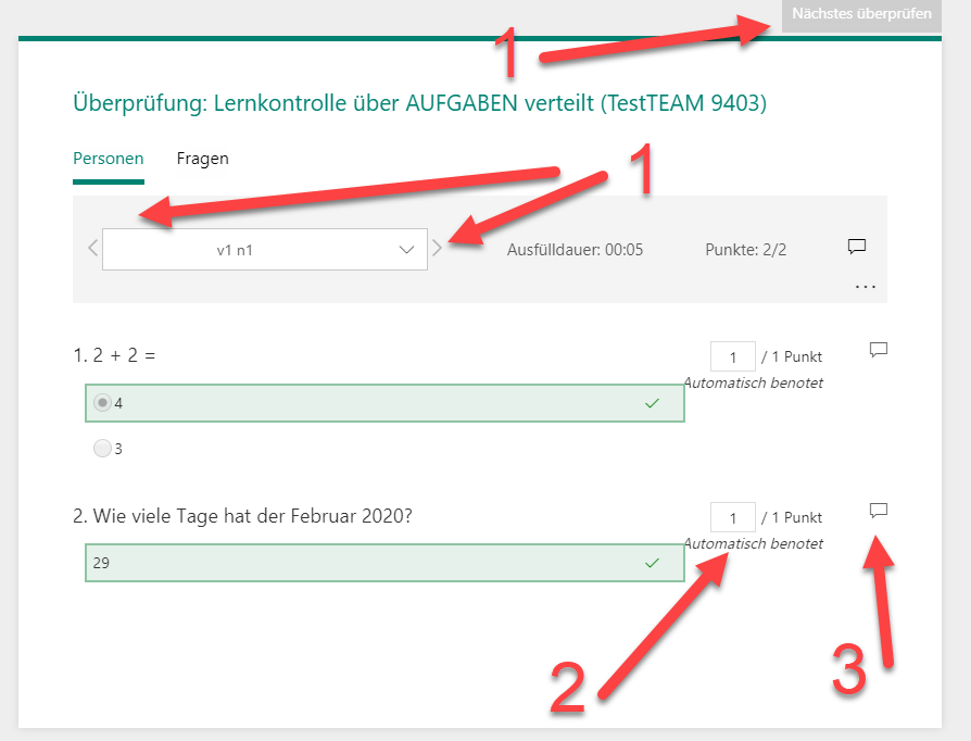 LERNKONTROLLEN in FORMS kontrollieren