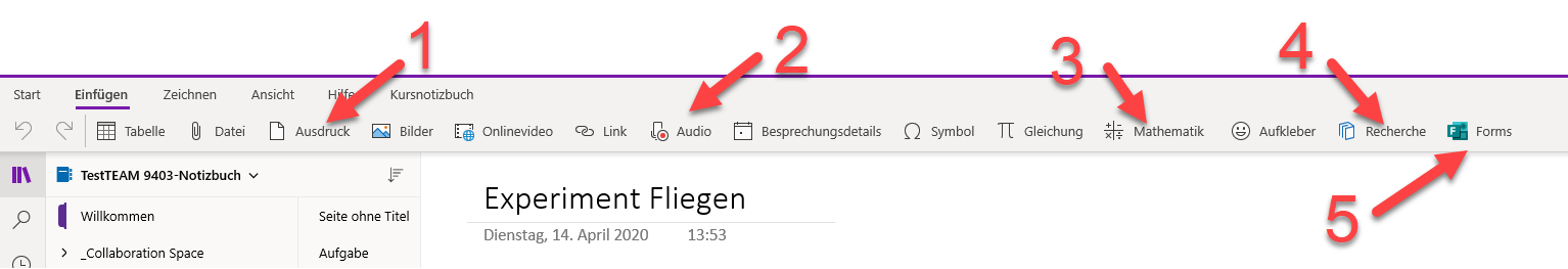 OneNote Funktionen unter START