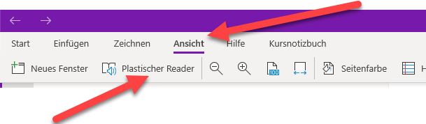 Plastischer Reader liest Text vor in OneNote