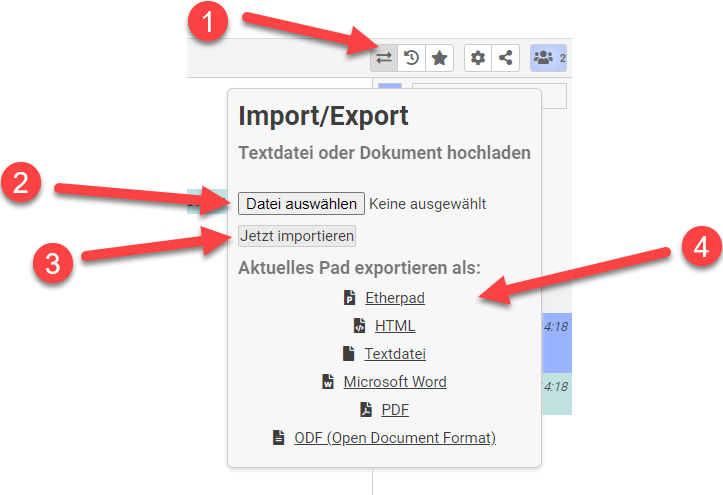 Edupad Dateien importieren und exportieren