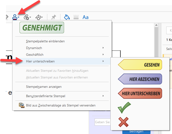 in PDFs schreiben Stempel verwenden