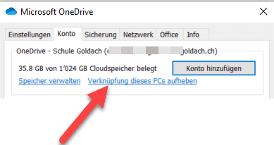 OneDrive Verknüpfung aufheben