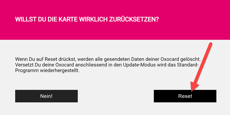 Oxocard zurücksetzen