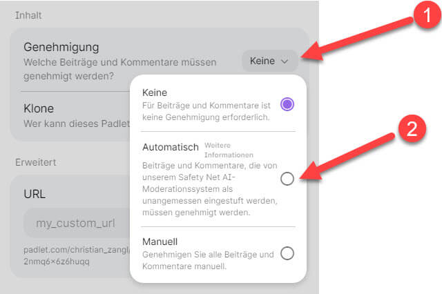 Padlet automatische Genehmigung